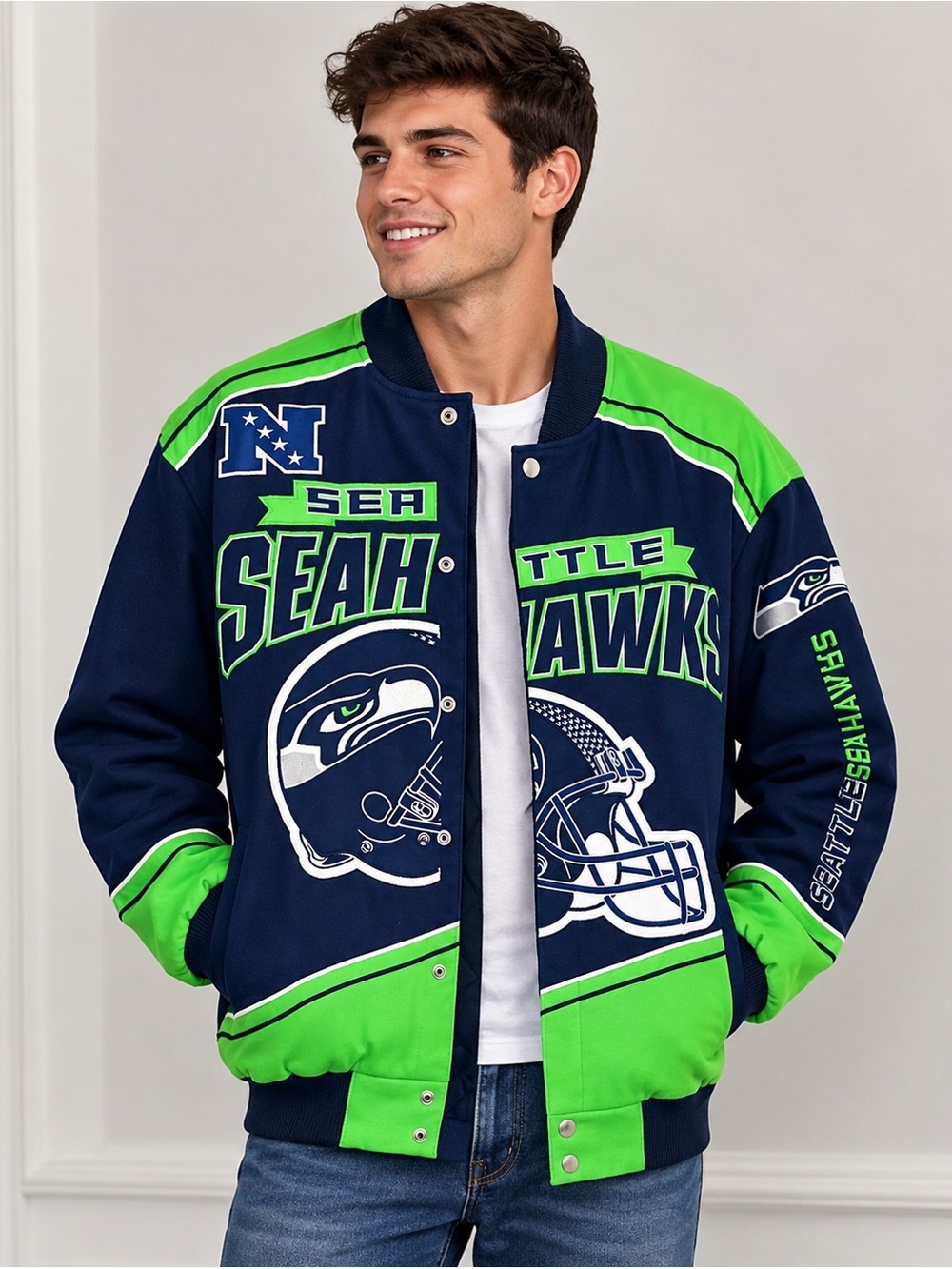 NFL Seahawks Medium Jacket - Green and Navy - Picture 2 of 6